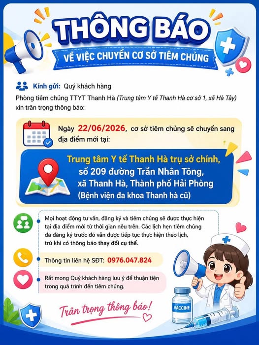 THÔNG BÁO VỀ VIỆC CHUYỂN ĐỊA ĐIỂM TIÊM CHỦNG